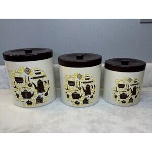 Vintage Set of 3 Nesting MCM Rare White Colonial Canisters
